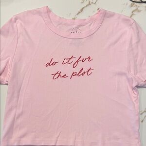 Pink Graphic Cropped Tee "do it for the plot"